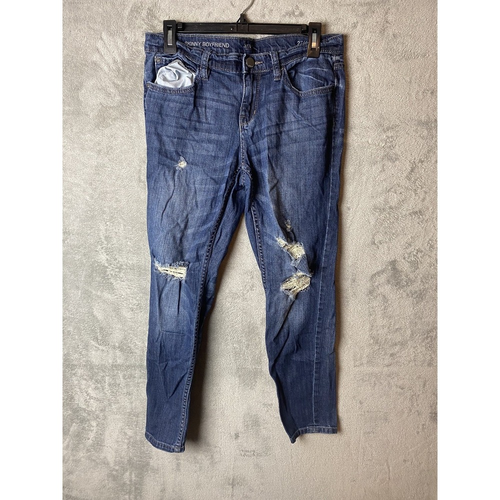 ana Skinny Boyfriend Jeans‎ Womens 27/4 Medium Wash Distressed Denim Blue